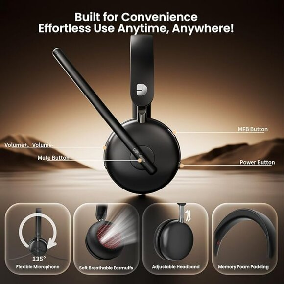 NEW Wireless Bluetooth 5.3 Headset with Mic & USB Dongle,AI Noise Cancelling - Picture 3 of 7